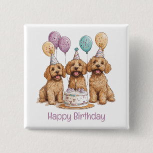 Gelukkige Verjaardag Goldendoodle Honden Verjaarda Vierkante Button 5,1 Cm