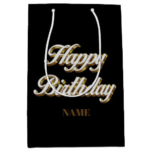 Gelukkige Verjaardag Goud Elegante Typografie Gift Medium Cadeauzakje