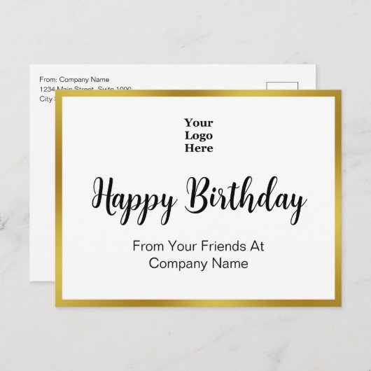 Gelukkige Verjaardag Goud en Witte Elegante Zaken Briefkaart (Voorkant / Achterkant)