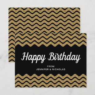 Gelukkige verjaardag Goud Glitter Zwarte Chevron S Briefkaart