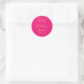 Gelukkige Verjaardag Goud Heet Roze Custom Naam Kl Ronde Sticker (Tas)