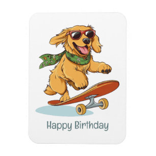 Gelukkige verjaardag Goud Retriever Hond Skateboar Magneet