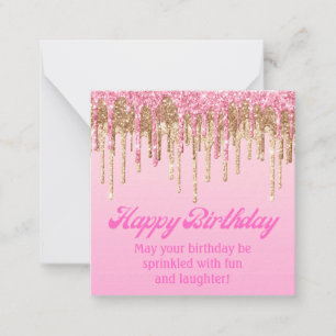 Gelukkige verjaardag goud roze druppelen glitters notitiekaartje