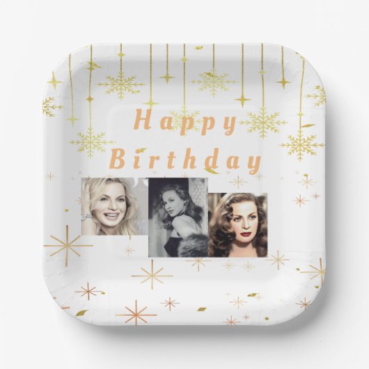 Gelukkige Verjaardag Gouden Glitter alle jaren Papieren Bordje (Voorkant)