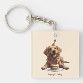 Gelukkige Verjaardag Gouden Retriever hond Sleutelhanger