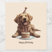 Gelukkige Verjaardag Gouden Retriever hond Wijn Etiket (Enkel label)
