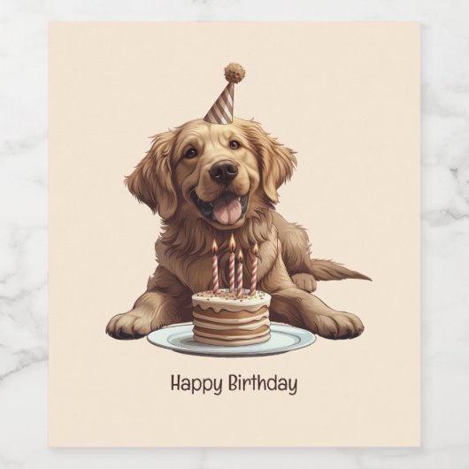 Gelukkige Verjaardag Gouden Retriever hond Wijn Etiket (Enkel label)