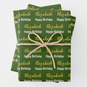 Gelukkige Verjaardag Gouden Script Naam Donker Gro Inpakpapier Vel