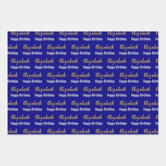 Gelukkige Verjaardag Gouden Script Naam Marine Bla Inpakpapier Vel (Voorkant 2)