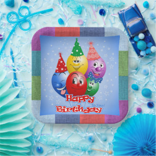Gelukkige Verjaardag Grappige Ballonnen Papieren Bordje