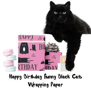 Gelukkige Verjaardag Grappige Zwarte Katten Verpak Cadeaupapier