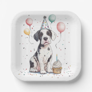 Gelukkige verjaardag Great Dane Puppy Cupcake Papieren Bordje