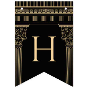 Gelukkige verjaardag Griekse tempel met aangepaste Vlaggetjes