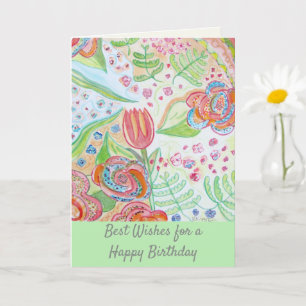 Gelukkige verjaardag grillige bloemen kaart