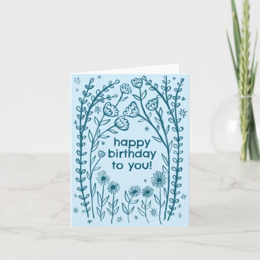 Gelukkige verjaardag grillige bloemen schets Doodl Kaart (Voorkant)