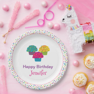 Gelukkige verjaardag grillige Frosted Cupcake Papieren Bordje