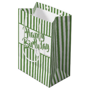 Gelukkige Verjaardag Groen/Wit Eenvoudige Stripes  Medium Cadeauzakje