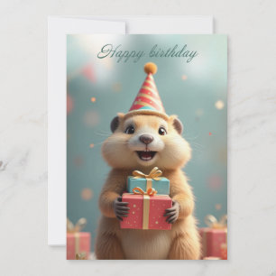 Gelukkige verjaardag groeten van een leuke marmot feestdagenkaart