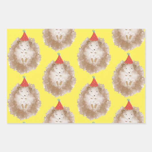 Gelukkige verjaardag Hedgehog Inpakpapier Vel (Voorkant)