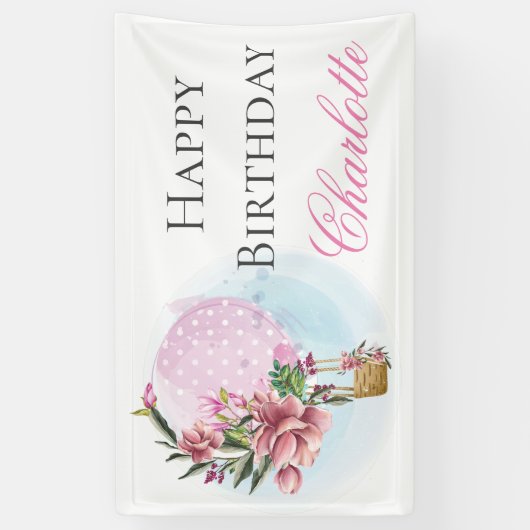 Gelukkige Verjaardag Hete Luchtballon Spandoek (Verticaal)