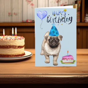 Gelukkige Verjaardag Hond Pugs Puppy Waterverf Kaart