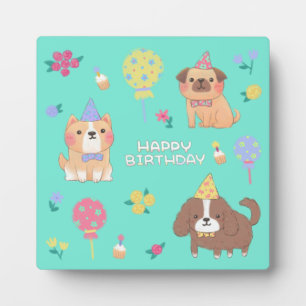Gelukkige Verjaardag: Honden, Ballonnen & Bloemen Fotoplaat
