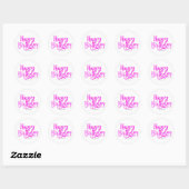 GELUKKIGE VERJAARDAG Hot Pink & White Custom Fun Ronde Sticker (Vel)