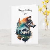 Gelukkige verjaardag, huilende wolf waterverf kaar kaart (Gele Bloem)