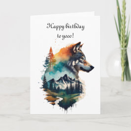 Gelukkige verjaardag, huilende wolf waterverf kaar kaart