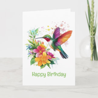 Gelukkige Verjaardag Hummingbird Tropical Flowers Kaart