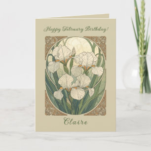 Gelukkige verjaardag in februari Iris Bloemen Art Kaart