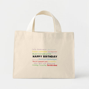 Gelukkige Verjaardag in Vele Talen Herbruikbare Ta Mini Tote Bag