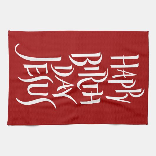 Gelukkige Verjaardag Jezus Christelijke Kalligrafi Theedoek (Horizontaal)