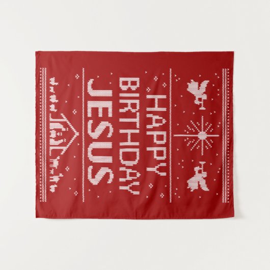 Gelukkige Verjaardag Jezus Kerstmis Breien Religie Wandkleed (Voorkant (horizontaal))