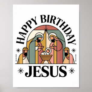 Gelukkige Verjaardag Jezus Kerstmis Christelijk Ou Poster