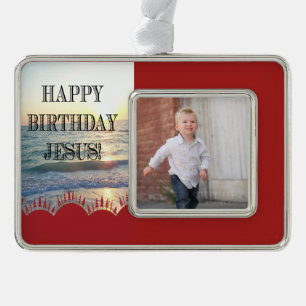 Gelukkige Verjaardag Jezus over de oceaan Verzilverd Kader Ornament