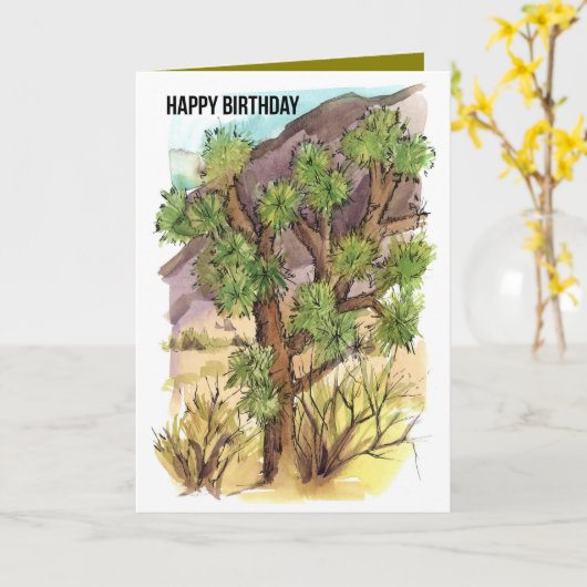 Gelukkige Verjaardag Joshua Tree Desert Landschap Kaart (Gele Bloem)