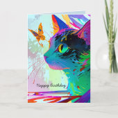 Gelukkige verjaardag kat en vlinder aanpasbaar kaart (Voorkant)