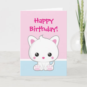 Gelukkige Verjaardag Kawaii White Cat Kaart