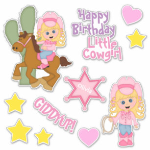 Gelukkige Verjaardag Kleine Cowgirl Sticker