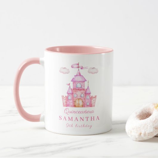 Gelukkige verjaardag kleine prinsessenkasteel mok (Met donut)