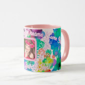 Gelukkige Verjaardag Kleurrijke Bokeh Bubbles Roze Mok (Voorkant rechts)