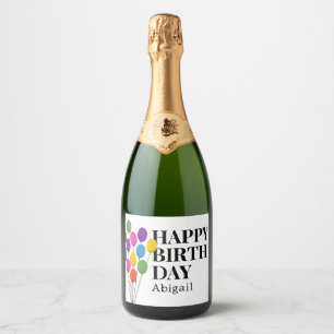 Gelukkige verjaardag kleurrijke feestballonnen sparkling wijnetiket