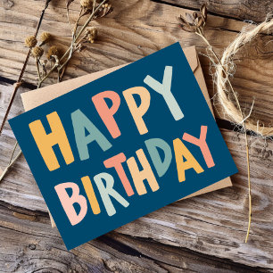 GELUKKIGE VERJAARDAG Kleurrijke Pastel Handletteri Briefkaart