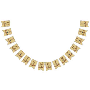 Gelukkige verjaardag kleurrijke uil op tak bruin vlaggetjes