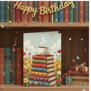 Gelukkige verjaardag Koffie en boeken Kaart