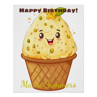 Gelukkige verjaardag Kulfi Ijs Kawaii Cartoon Perfect Poster