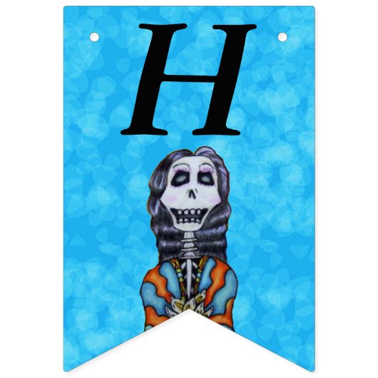 Gelukkige Verjaardag Lady Skeleton Gestreept Cape  Vlaggetjes (Eerste vlag)