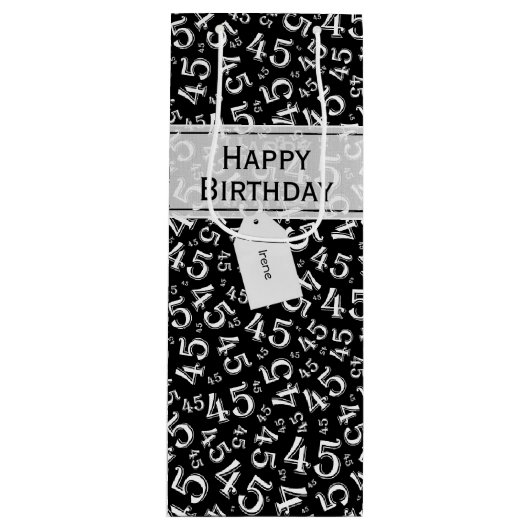 Gelukkige Verjaardag Leeftijd 45 Nummer Patroon Zw Wijn Cadeautas (Voorkant)