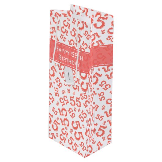 Gelukkige Verjaardag Leeftijd 55 Nummer Patroon Ko Wijn Cadeautas (Voorkant Gekanteld)